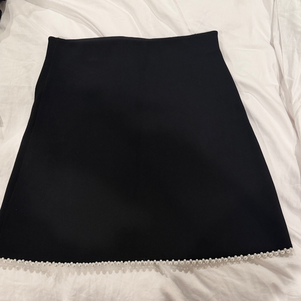 Sandro Elegant Black Skirt with Pearl Trim
